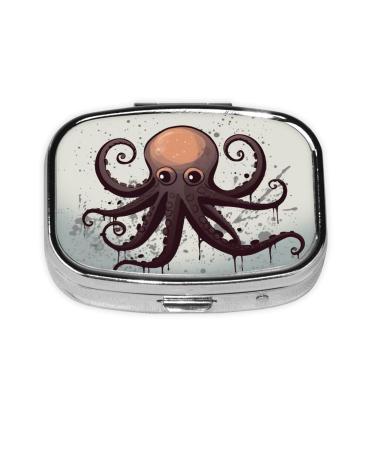 Octopus Printing 2 Compartment Small Pill Case Cute Small Pill Box Purse Pill Boxs Travel Pill Organizer for Pocket Purse and Travel Gifts