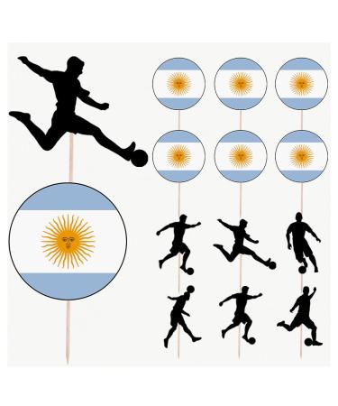 Argentina Football Silhouette Flag Mix Party Food & Cupcakes Picks Decorations Toppers World Cup 2022 (pack of 14)