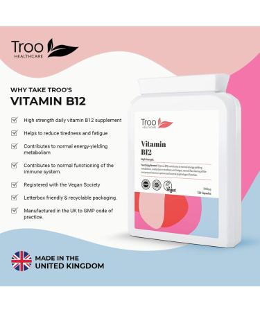High Strength Vitamin B12 Methylcobalamin Supplement 1mg - 120 Easy Swallow Capsules - Energy & Nervous System Support - UK Manufactured to GMP Standards - Buy Online on GoSupps.com