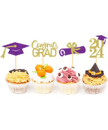 24Pcs Graduation Cupcake Toppers Graduation Cupcake Picks for Cupcake Food Decorations - Class of 2024 Graduation Cupcake Toppers Supplies (Purple & God) - Buy Online on GoSupps.com