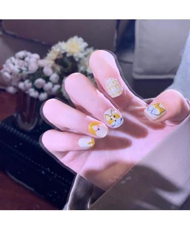 Wearing nail by hand corgi nail care cartoon cute wearing nail care patch short false nail(M) - Buy Online on GoSupps.com