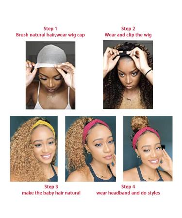 Capurchra Highlight Headband Wig P4/27 14 Inch Deep Wave Brown Brazilian Remy Hair Glueless None Lace Wig for Women - Buy Online on GoSupps.com