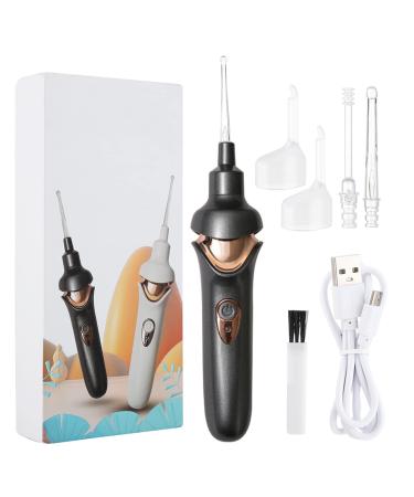 Ear Wax Vacuum Removal USB Rechargeable Earwax Removal Tool with Led Lights Electric Ear Cleaner for Kids Adults Black