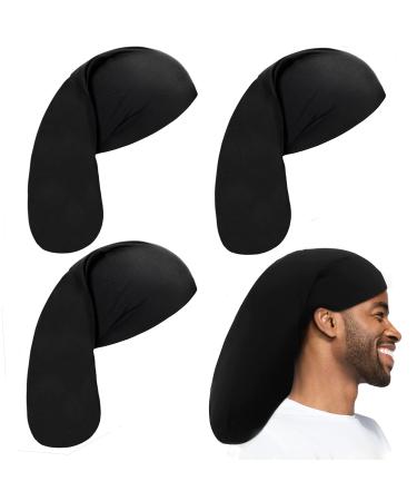 CGFOXUO 4Pcs Unisex Sleep Caps Jumbo Dreadlock Long Hair Head Wrap Accessories Satin Bonnet for Men Women Black