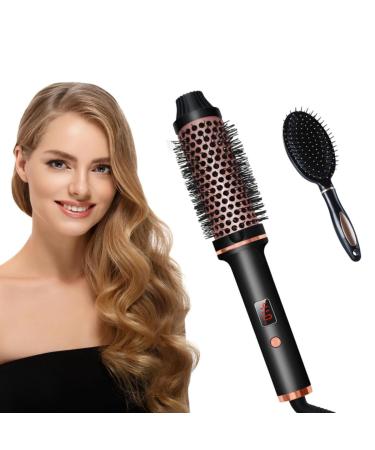 Heated Round Brush 1.5 inches 3 in 1 Thermal Brush Curling Brush Curling Iron Brush Volumizing Brush Ceramic Tourmaline Ionic Curling Comb Travel Curling Iron LCD Display 10 Temperatures + 1 Air cushion comb