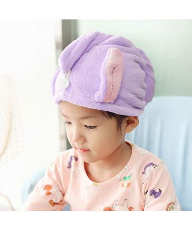 FakeFace Funny Hair Dryer Towel for Kids - Soft Microfiber Rabbit Ear Headscarf in Violet - Fast Drying Children's Hair Turban - Buy Online on GoSupps.com