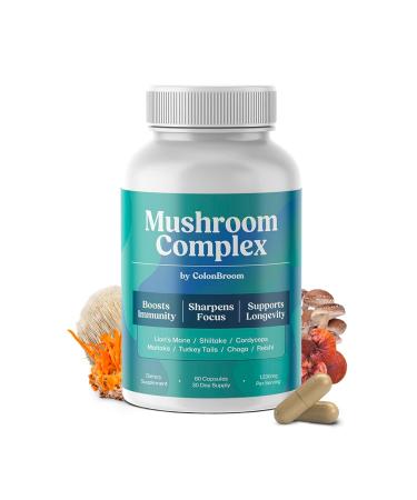 ColonBroom Mushroom Complex Powerful Mushroom Blend with Cordyceps Reishi Shiitake Lion s Mane Extract for Energy Immunity Stress Relief & Cognitive Health - 60 Capsules 30 Day Supply 60 Count (Pack of 1)