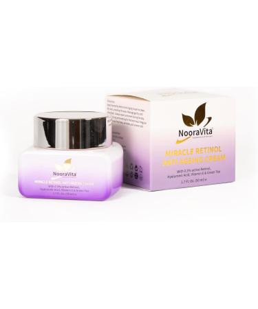 Miracle Retinol Anti-Ageing Cream | (50ml) | 0.3% Retinol | Hyaluronic Acid | Vitamin E | Green Tea | Vegan and Halal Friendly | UK Brand by NooraVita. - Buy Online on GoSupps.com
