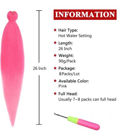 Xtrend Pink Braiding Hair Pre Stretched 8 Packs Kanekalon Jumbo Braiding Hair Extensions 26 Inch High Temperature Synthetic Fiber Hair Extension for Box Braids Crochet Braids Braiding Hair (Pink#) 26 Inch (Pack of 8) Pink - Buy Online on GoSupps.com