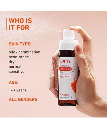 Plum 1.5% Vitamin C Toner with Mandarin - Glow & Even Skin Tone | Fragrance-Free Vegan 100ml - Buy Online on GoSupps.com