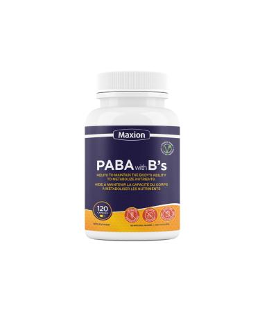 Maxion PABA 600mg with Vitamin B6 & B12 to Help Metabolize Carbohydrates Fats and Proteins 120 Vegetable Capsules