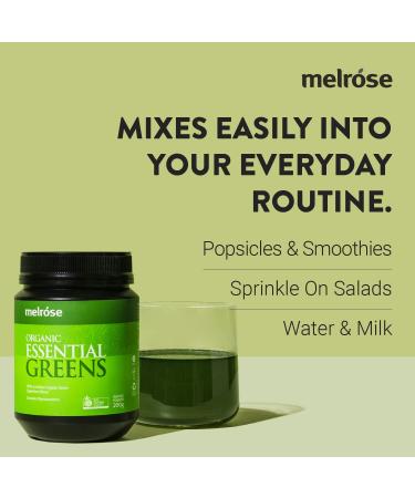 Melrose Essential Greens Superfood Powder - Organic Gut Health & Detox Blend with Wheatgrass, Barley, Chlorella & Spirulina - Gluten-free, Vegan, Non-GMO - ACO Certified - 1 Month Supply - Buy Online on GoSupps.com