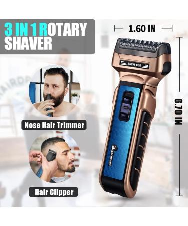 3-in-1 Electric Razor for Men with Beard and Nose Trimmer - Rechargeable Wet/Dry Shaver - Blue - Buy Online on GoSupps.com