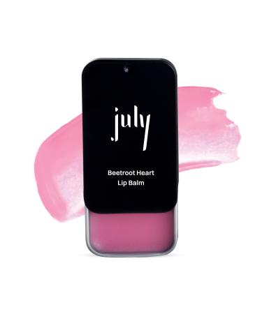 July Beetroot Heart Lip Balm 24hr Moisturization for Dry & Chapped Lips Hydrate & Lighten SPF 15 Soft Plump Lips Enriched with Jojoba Seed Oil & Sweet Almond Oil For Women & Men 10gm