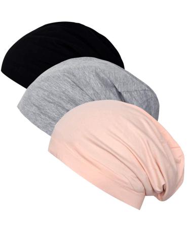 Satin Lined Sleep Cap Hair Sleeping Cap Hat Beanies Night Women Sleeping Cotton Cap Black Pink Grey