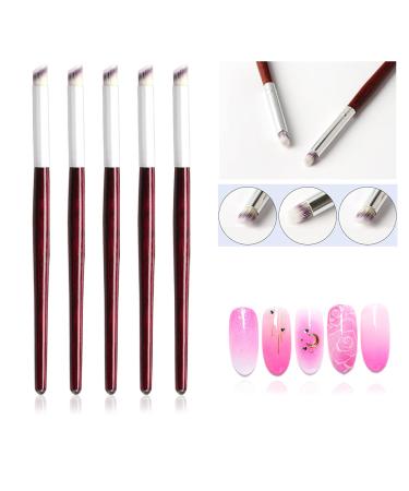 JERCLITY 5pcs Nail Gradient Brush Set With Red Wooden Handle Nail Drawing Brush UV Gel Design Builder Painting Pen KT04