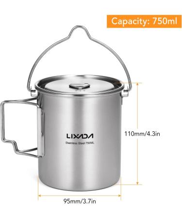 Lixada 750ml Stainless Steel Camping Cup Pot with Foldable Handles and Lid - Ideal for Outdoor Camping, Hiking, and Backpacking - Buy Online on GoSupps.com