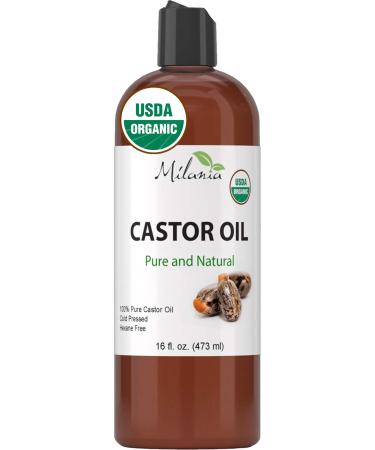 MILANIA Organic Castor Oil-100% Pure Cold-Pressed Beauty & Skincare Serum-Eyelash & Eyebrow Hair Growth Enhancer-Natural Conditioner 16 Fl Oz (Pack of 1)