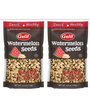 Galil Watermelon Seeds for Eating Unshelled Seeds - Roasted & Salted Watermelon Seeds 6 Ounce - Kosher Halal - Pack of 2
