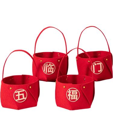 New Year Candy Basket Festive Countertop Fruit Basket Non-Woven Fabric Candy Basket Candy Tray for Home Kitchen New Year Five Blessings - Buy Online on GoSupps.com