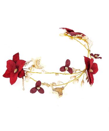 Red Butterfly Headband with Pearl Gold Bridal Tiara | Rhinestone Hair Garland Wreath for Weddings & Parties - International Shipping - Buy Online on GoSupps.com