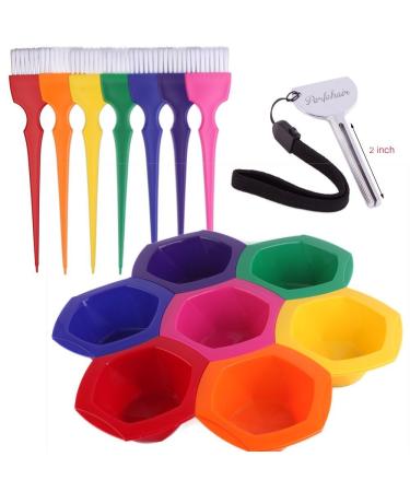 Small Hair Coloring Dye Mixing Tint Bowls and Brush Kit - Set of 7 Different Rainbow Color 7 Bowls+7 Brushes+1 Key