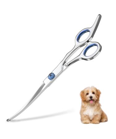 Petsvv 7" Curved Dog Grooming Scissors with Safety Round Tips, Light Weight Professional Pet Grooming Shears Stainless Steel for Dogs Cats Pets Blue