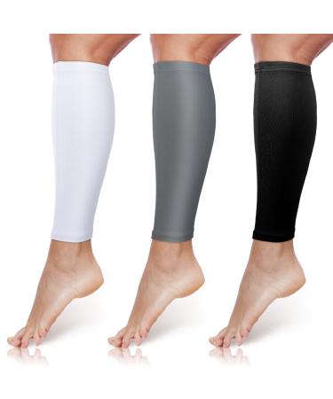 3 Pairs Calf Compression Sleeves for Men And Women Football Leg Sleeve Footless Compression Sock for Running Athlete Cycling (Black, White, Gray, Medium) Medium Black, White, Gray