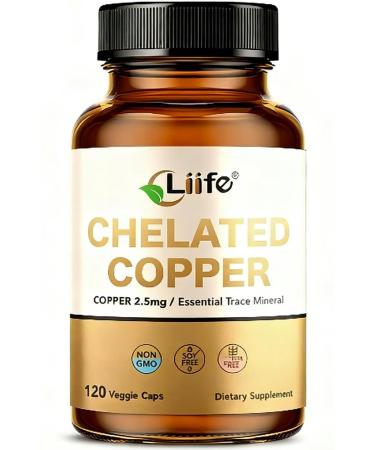 LIIFE Albion Chelated Copper 2.5mg Essential Trace Mineral Supplement Supporting Red Blood Cells Collagen and Energy Production 120 Veggie Capsules