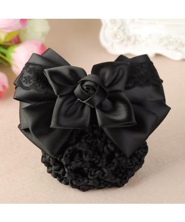 Elegant Women's Hair Node Cover - Mesh Network Bow Decoration & Satin Loop Hair Clip - Stylish French Clip with Flowers - Perfect Hair Accessories for Stewardess Banks Hotels & Restaurant Employees (Black) - Buy Online on GoSupps.com