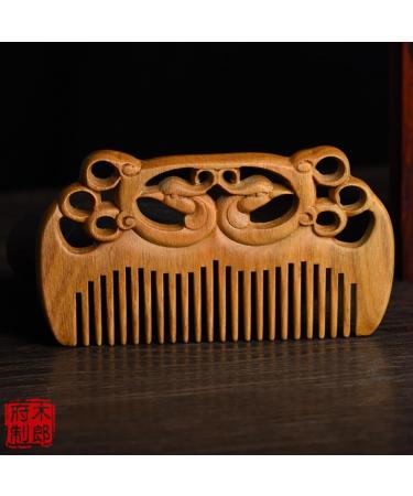 wooden wide tooth comb comb wide tooth comb for curls 11cm Natural Sandalwood Double sided Carved Dragon and Phoenix Auspicious Comb Easy To Carry Hair Comb One color - Buy Online on GoSupps.com