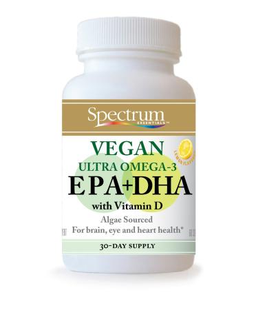 Spectrum Essentials Soft Gels, Vegan Ultra Omega-3 EPA and DHA with Vitamin D, 60 Count