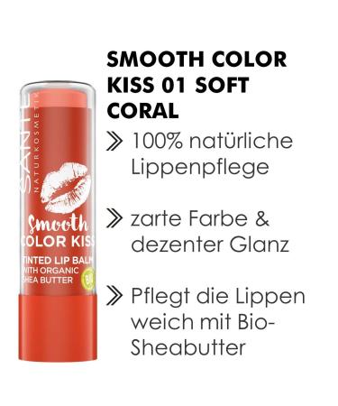 Sante Natural Cosmetics Smooth Color Kiss 01 Soft Coral Tinted Lip Balm - Organic Shea Butter Moisturizing & Fruity Fragrance 4.5g - Buy Online on GoSupps.com