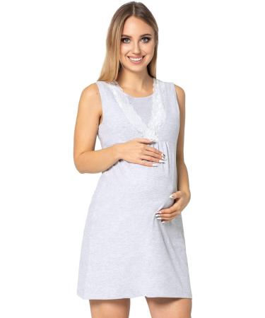 Purpless Maternity Sleeveless V-Neck Lace Detail Nightdress 4141n - Light Gray Melange - Buy Online on GoSupps.com