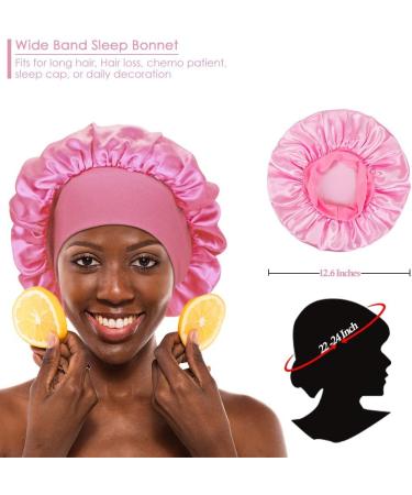 2-Piece Wide Band Satin Sleep Bonnet Set for Women - Purple & Pink - Buy Online on GoSupps.com