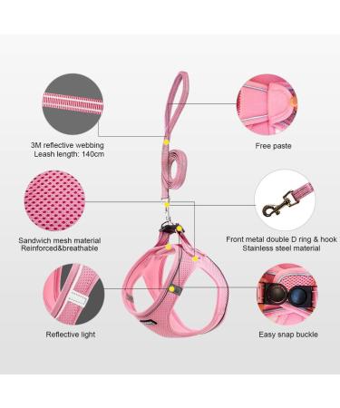 Suredoo XS Pink Dog Harness with Leash - Reflective Anti-Train Chest Harness for Small Dogs Puppies & Cats - Buy Online on GoSupps.com