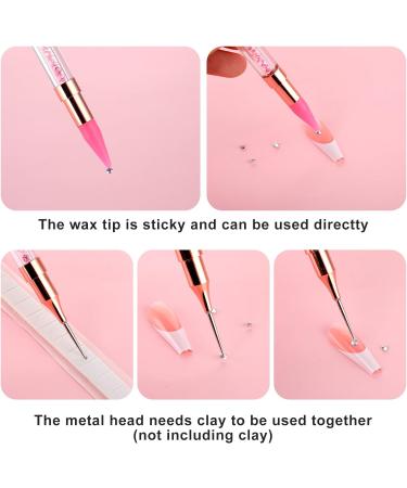 Jeffdad 2Pieces Double Head Nail Rhinestone Picker Set - DIY Nail Art Tool for Gems, Crystals, and Rhinestones - Pink + White - Buy Online on GoSupps.com