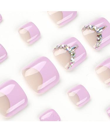 MISUD Purple French Tip Glue-On Fake Toenails with Rhinestone Design - 24 Pack - Buy Online on GoSupps.com