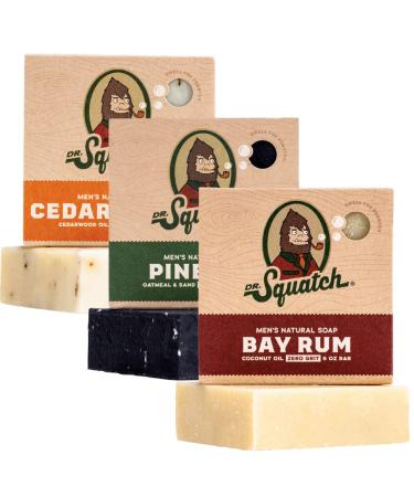 Dr. Squatch All Natural Bar Soap for Men, 3 Bar Variety Pack, Pine Tar, Cedar Citrus and Bay Rum Pine Tar/Cedar Citrus/Bay Rum