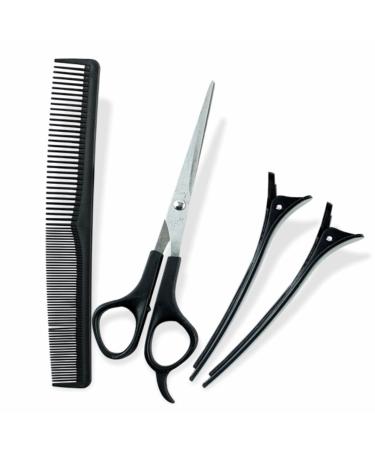 Hairdressing Set Professional Haircutting Tools Scissor Shear Hair Comb Clips Hairdresser Scissors Kit for Kids Men Women Salon Essentials Home Accessories 4 Piece Black (Pack of 1)