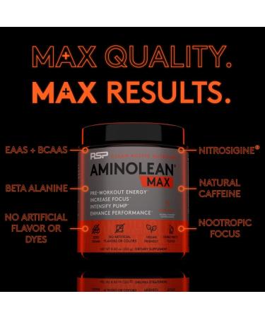 AminoLean MAX Pre Workout - Intense Energy, Massive Pumps, Laser Focus - Sweet Peach Flavor | Natural Caffeine, Nitric Oxide, Beta Alanine, BCAAs, Nootropics - 25 Servings - Buy Online on GoSupps.com