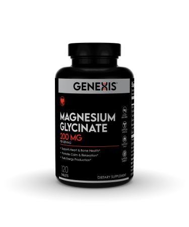Genexis Magnesium Glycinate 200mg High Absorption Magnesium Supplement Supports Heart Bone & Muscle Health Promotes Calm & Relaxation Fuels Energy Production 120 Tablets