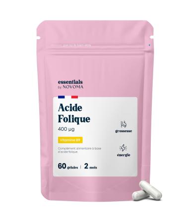 Folic Acid 400 g Vitamin B9 Design and Pregnancy Supports Pregnant Women 60 Vegetal Capsules 2 Months Cure Made in France Essentials by Novoma