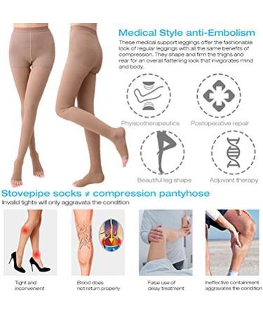 Medical Compression Tights for Women 20-30 mmHg | Opaque Graded Support Hose for Varicose Veins & Edema | Open Toe Beige - 1 Pack - Buy Online on GoSupps.com