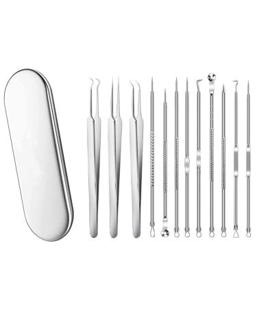Blackhead Remover Kit Curved Tweezer Blackhead Removal Tools Spot Remover Tools Professional Pimple Comedone Extractor Zit Popper for Nose Face (silver)