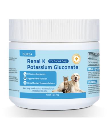 Renal K Potassium Gluconate for Dogs and Cats 2.2 mEq per Scoop Supports Kidney Function Restores Potassium Levels Boosts Energy Muscle Strength Vet-Recommended