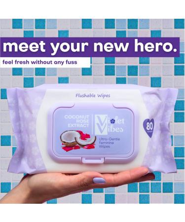 Violet Vibes Moisturizing Flushable Bathroom Wet Wipes for Women - Aloe Coconut Rose - 80 ct Pack - Buy Online on GoSupps.com