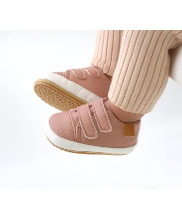 Baby Sneakers - PU Leather Anti-Slip First Walking Shoes for Boys & Girls 0-18 Months with Socks - Pink (0-6 Months) - Buy Online on GoSupps.com