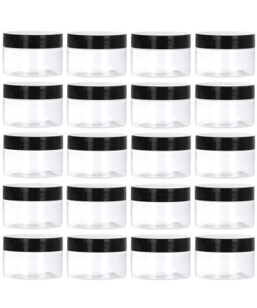 24 Pack 4 Oz Plastic Jars with Lids and Labels BPA Free - TUZAZO Clear Empty Refillable Round 4oz Plastic Containers with Black Lids for Cosmetics, Lotions, Body Butters, Bath Salt & Beauty Products 4 oz (Pack of 24)