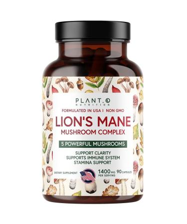 Plant.O Premium Lion's Mane Supplement All Natural Nootropics Brain Supplement 5 Mushroom Complex  Lion s Mane Reishi Chaga Maitake Shiitake for Immunity Focus Mood & Memory Boost 90 Caps